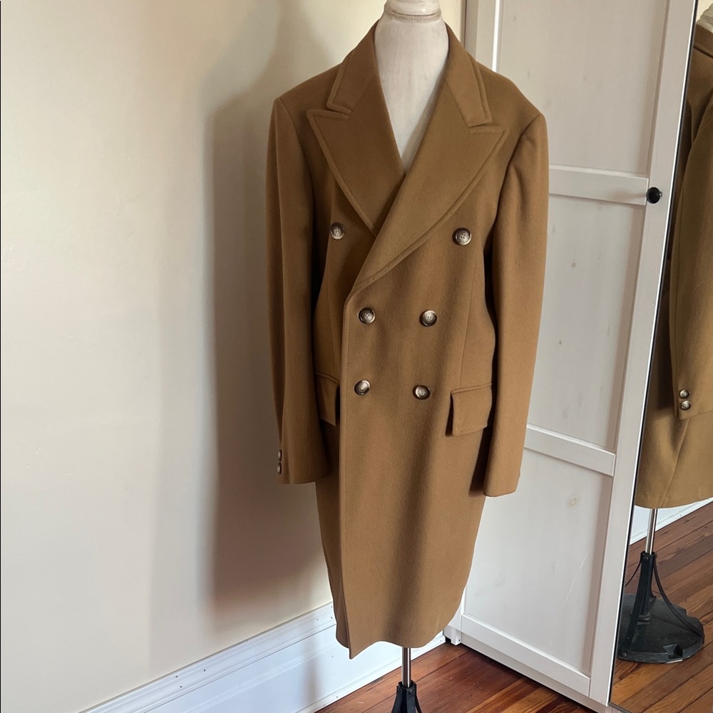 Vintage INDUYCO Made in Spain Camel Wool Double Breasted Overcoat - Men's 42R